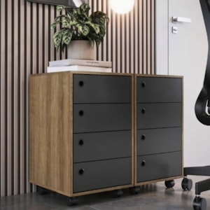 Kit 2 Gaveteiros Com Rodizios P1054 36 cm Grafite Mell PP Milani Store