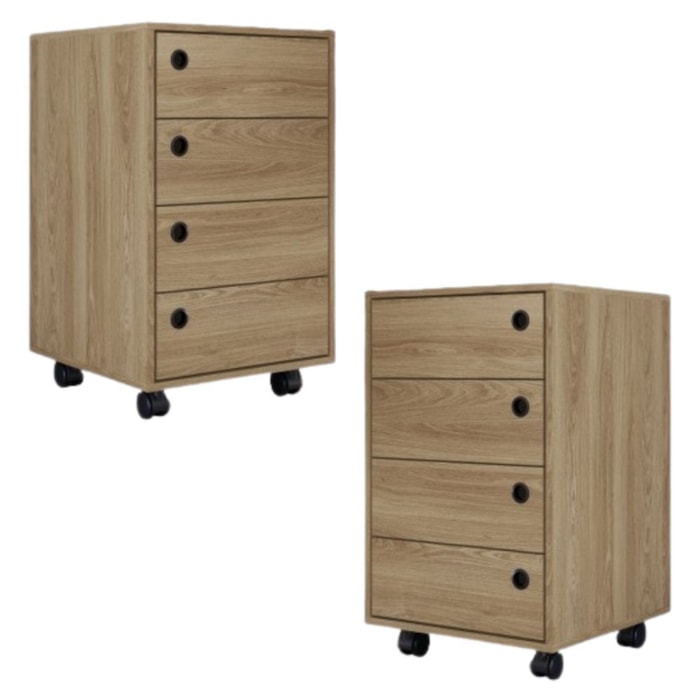 Kit 2 Gaveteiros Multiuso 36 cm P1072 Oak PP Milani Store