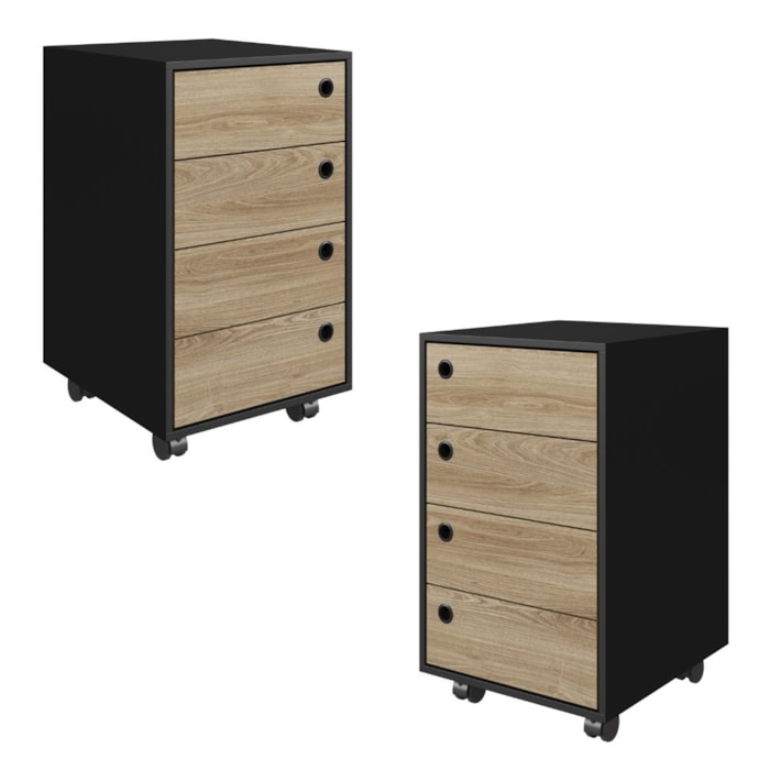 Kit 2 Gaveteiros Multiuso 36 cm P1072 Preto Oak PP Milani Store