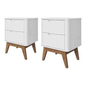 Kit 2 Mesa De Cabeceira 2 Gavetas Pes Madeira 50 cm Vicenza Branco DCASA