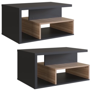 Kit 2 Mesa de Centro Para Sala 68 cm B92 Preto Montana NOVAM
