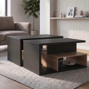 Kit 2 Mesa de Centro Para Sala 68 cm B92 Preto Montana NOVAM
