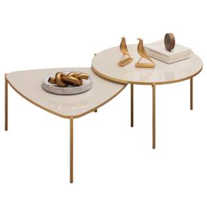 Kit 2 Mesas Centro Lina Cleia Pés Metal Off White DJ MOVEIS