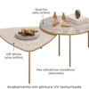Kit 2 Mesas Centro Lina Cleia Pés Metal Off White Quartzo DJ MOVEIS