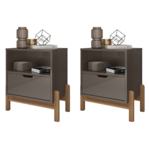 Kit 2 Mesas de Cabeceira 1 Gaveta 004015 Cinza Perola DCASA