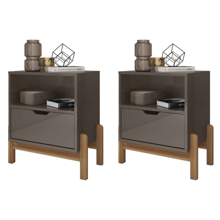 Kit 2 Mesas de Cabeceira 1 Gaveta 004015 Cinza Perola DCASA