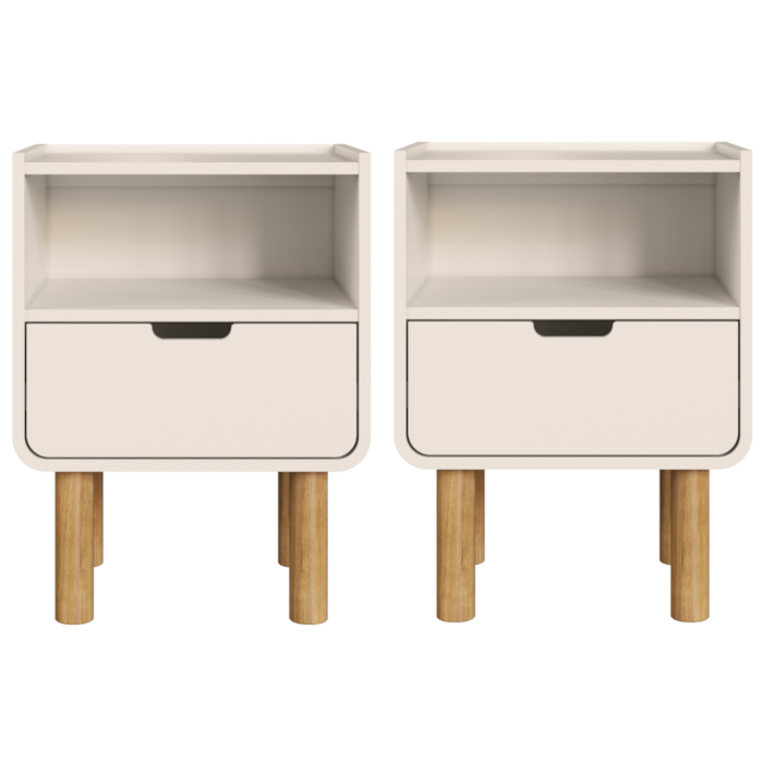 Kit 2 Mesas  De Cabeceira 1 Gaveta 45 cm 28094 Aura Off White Artesano