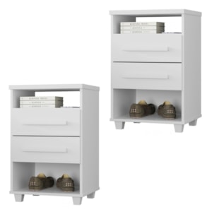 KIT 2 Mesas de Cabeceira 2 Gavetas 45 cm Valente Plus Branco RUDK