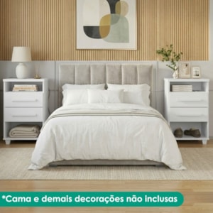 KIT 2 Mesas de Cabeceira 2 Gavetas 45 cm Valente Plus Branco RUDK