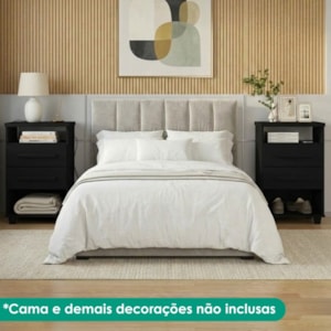 KIT 2 Mesas de Cabeceira 2 Gavetas 45 cm Valente Plus Preto RUDK