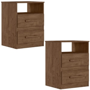 Kit 2 Mesas de Cabeceira Apolo 2 Gavetas 46 cm Castanho Wood Flex Moval