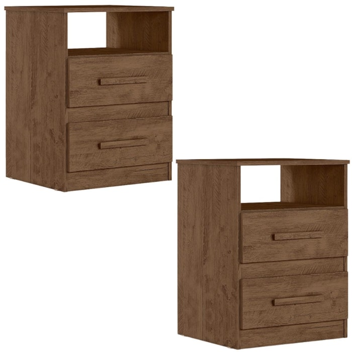 Kit 2 Mesas de Cabeceira Apolo 2 Gavetas 46 cm Castanho Wood Flex Moval