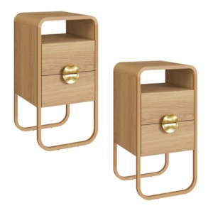 Kit 2 Mesas de Cabeceira Luna 30 cm Pes Metalicos Hanover Dourado Artesano