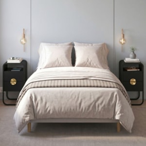 Kit 2 Mesas de Cabeceira Luna 30 cm Pes Metalicos Nero Preto Artesano