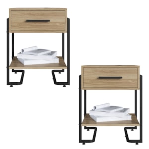 Kit 2 Mesas de Cabeceira P1059 49 cm Oak Preto PP Milani Store