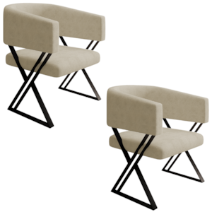 Kit 2 Poltronas Decorativas Mirela Pes Metal Linho Bege VConcept