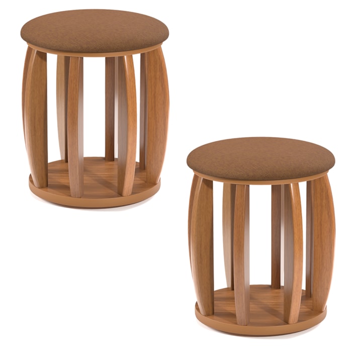 Kit 2 Puff Barril Decorativo Sala De Estar Paris Terracota Tebar