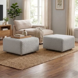 Kit 2 Puff Modular Block 74x74 cm Pes Madeira Boucle TCE 1018 MOLL