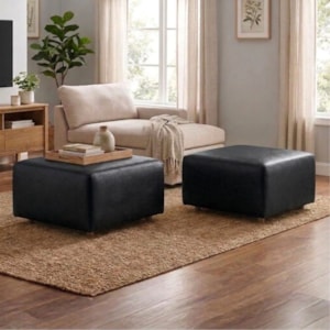 Kit 2 Puff Modular Block 74x74 cm Pes Madeira Courino TCS 724 MOLL
