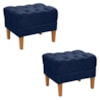 KIT 2 Puff Retro Capitone Pes Madeira Suede Azul Marinho MPassos