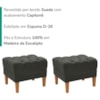 KIT 2 Puff Retro Capitone Pes Madeira Suede Cinza Escuro MPassos