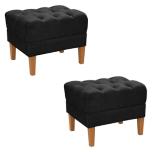 KIT 2 Puff Retro Capitone Pes Madeira Suede Preto MPassos