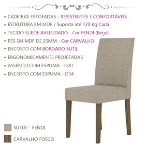 Kit 4 Cadeiras Estofadas 40001 Suede Carvalho Fendi PLN