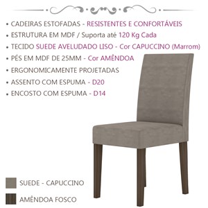 Kit 4 Cadeiras Estofadas 40003 Suede Amendoa Capuccino PLN