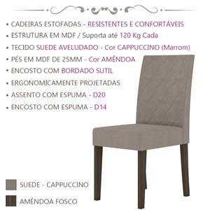 Kit 6 Cadeiras Estofadas 40001 Suede Amendoa Capuccino PLN