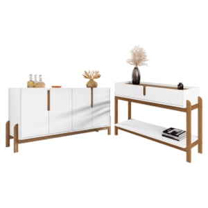Kit Buffet Aparador 4 Portas 2 Gavetas Lizz Branco Cedro DCASA