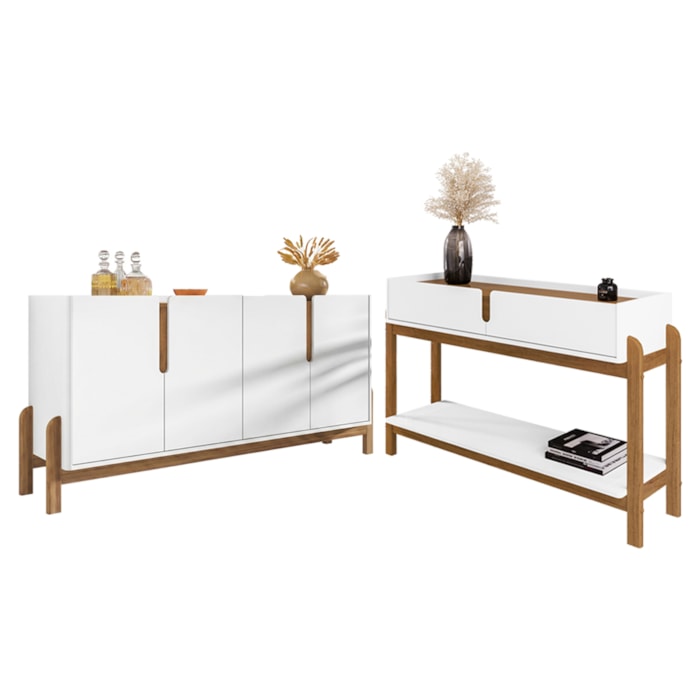 Kit Buffet Aparador 4 Portas 2 Gavetas Lizz Branco Cedro DCASA