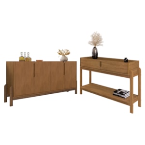 Kit Buffet Aparador 4 Portas 2 Gavetas Lizz Cedro DCASA