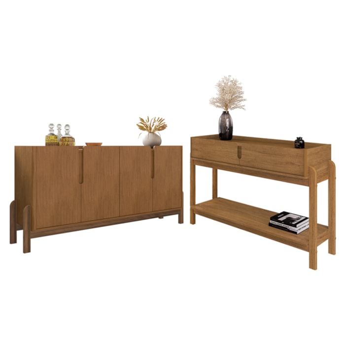 Kit Buffet Aparador 4 Portas 2 Gavetas Lizz Cedro DCASA