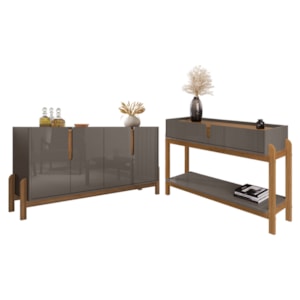 Kit Buffet Aparador 4 Portas 2 Gavetas Lizz Cinza Perola Cedro DCASA