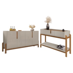 Kit Buffet Aparador 4 Portas 2 Gavetas Lizz Off White Cedro DCASA