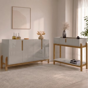 Kit Buffet Aparador 4 Portas 2 Gavetas Lizz Off White Cedro DCASA