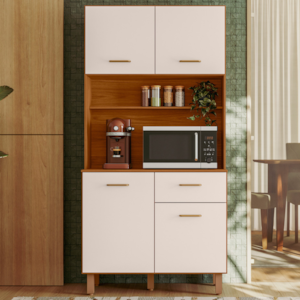 Kit Cozinha 4 Portas 1 Gaveta 90x188 cm New Izis Freijo Off Acetinado POLIMAN