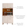 Kit Cozinha 4 Portas 1 Gaveta 90x188 cm New Izis Freijo Off Acetinado POLIMAN