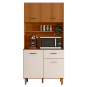 Kit Cozinha 4 Portas 1 Gaveta 90x188 cm New Izis Freijo Ripado Off Acetinado POLIMAN