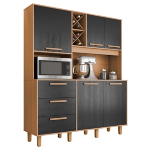 Kit Cozinha 5 Portas 3 Gavetas 161 cm Mari Cinamomo Preto ZANZ