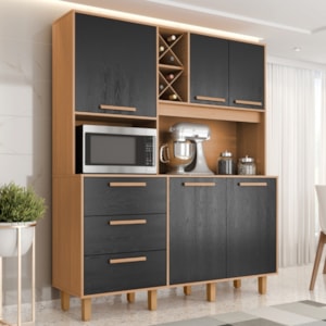 Kit Cozinha 5 Portas 3 Gavetas 161 cm Mari Cinamomo Preto ZANZ
