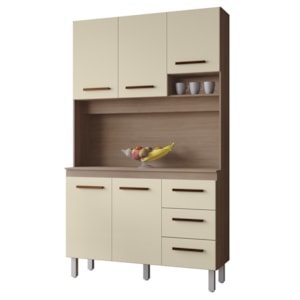 Kit Cozinha 5P 3G 120 cm Vitoria Savana Off White Mobbs