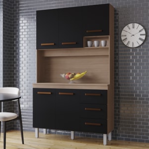 Kit Cozinha 5P 3G 120 cm Vitoria Savana Preto Mobbs