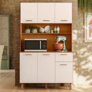 Kit Cozinha 6 Portas 1 Gaveta 110x188 cm New Livia Freijo Off Acetinado POLIMAN