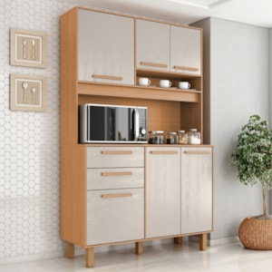 Kit Cozinha 6 Portas 2 Gavetas 120 cm Prisma Cinamomo Areia ZANZ