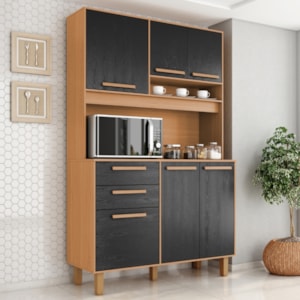 Kit Cozinha 6 Portas 2 Gavetas 120 cm Prisma Cinamomo Preto ZANZ