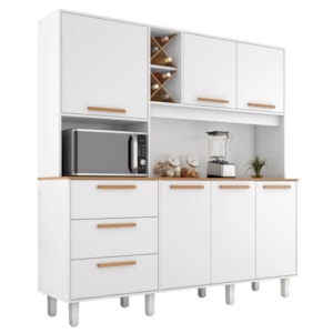 Kit Cozinha 6 Portas 3 Gavetas 182 cm Mari Branco Absoluto ZANZ