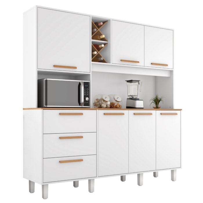 Kit Cozinha 6 Portas 3 Gavetas 182 cm Mari Branco Absoluto ZANZ