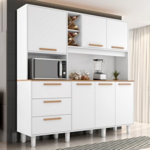 Kit Cozinha 6 Portas 3 Gavetas 182 cm Mari Branco Absoluto ZANZ