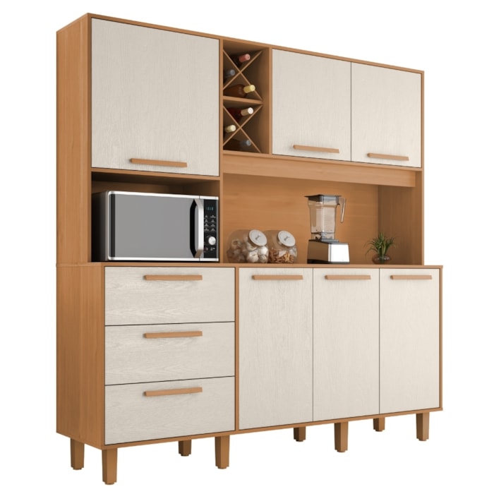 Kit Cozinha 6 Portas 3 Gavetas 182 cm Mari Cinamomo Areia ZANZ